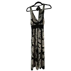 Women's Large Black and White Hawaiian Beach Halter Maxi Sundress